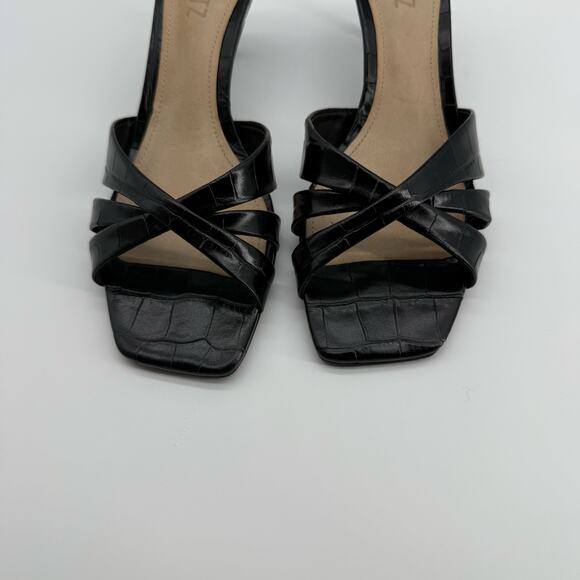 Schutz Keefa Black Croc Embossed Heeled Sandals Strappy Slip On Mules Womens 7 - Picture 10 of 14